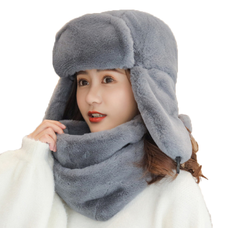 Thick Plush Warm Winter Hat Hat with scarf For Women Trapper Trooper Hats Ear Protect Russian Snow Caps Earflap Bonnet