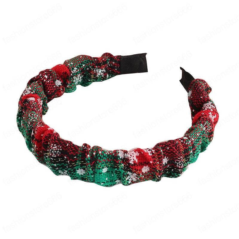 Women Sweet Christmas Headbands Fashion Red Green Velvet Pleated Head Hoop Cloth Lattice Hair Bands Hair Accessories