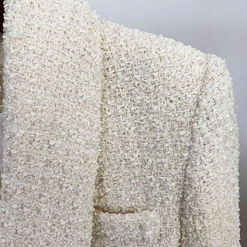 White Tweed Blazer Women Summer Casual Double-breasted Shawl Collar Thick Long Office Business Blazers Jackets 210525