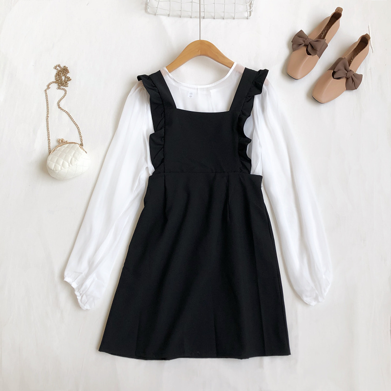 Kimutomo Spring Girls Suit Japanese Preppy Style Cute Gentle Suspender Dress + Long Sleeve Shirt Two-piece Woman 210521