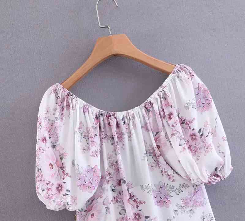 women Summer dress elegan vintage floral beach Sexy short sleeve chiffon party korean clothes mini vestidos 210521