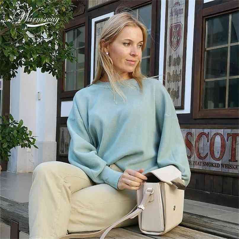 Pull Femme Winter Autumn Oversized Knitted Cashmere Blend Sweater Women Lantern Sleeve Basic Thicken Pullovers C-234 210908