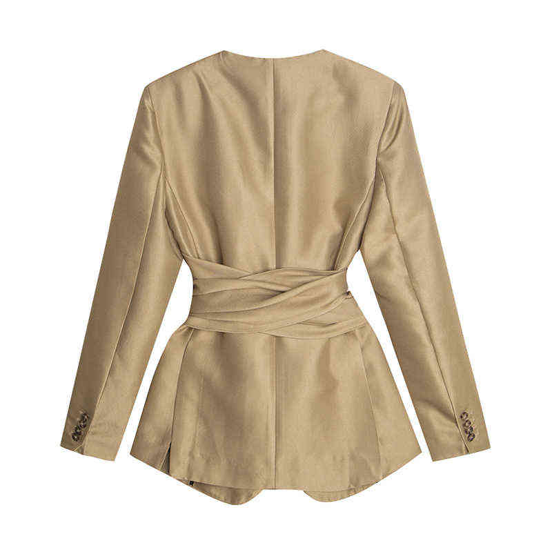 TWOTWINSTYLE Elegant Patchwork Bowknot Blazer For Women Square Collar Long Sleeve Ruched Split Blazers Female Fashion 211122