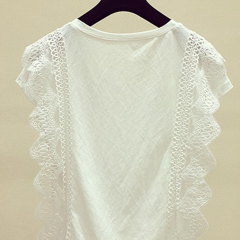 Summer 2021 New Womens Tops Korean Fashion Clothing Plus Size Solid Lace Patchwork Shirt Hollow Out Blouse Women Blusas 4835 50 210317
