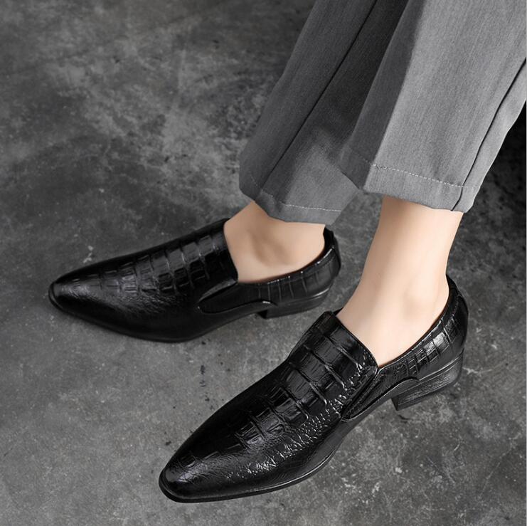 New England Pointed Business Fashion Crocodile Lines Tide Men's Shoes Low Help Classic Leather Shoes Casual Single Shoes