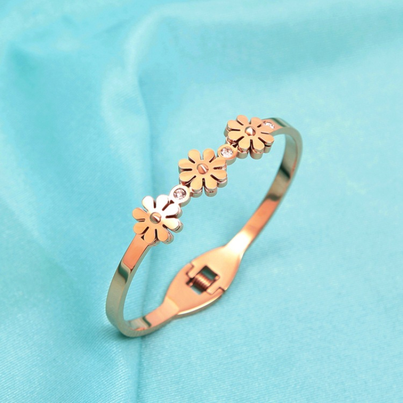 Luxury Brand Fadeless Rose Gold Daisy Charm Bangle Stainless Steel Bracelet for Women Gift, Black
Luxury Brand Fadeless Rose Gold Daisy Charm Bangle Stainless Steel Bracelet for Women Gift, Black