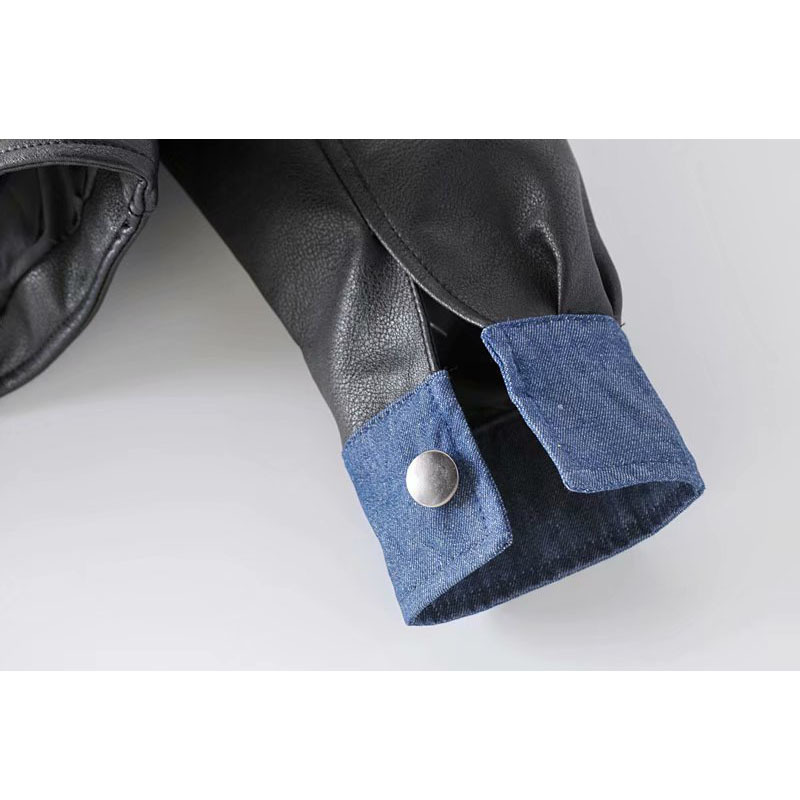 Women's Stylish PU Leather Jacket: Long Sleeve Windproof Black Denim Ing Hem Coat