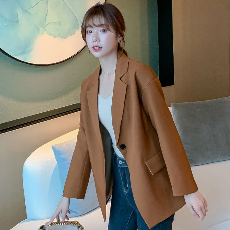Chic Loose Women Blazer Spring Autumn Female one button Suit Jacket Full Sleeve Outwear blaser femme 210524