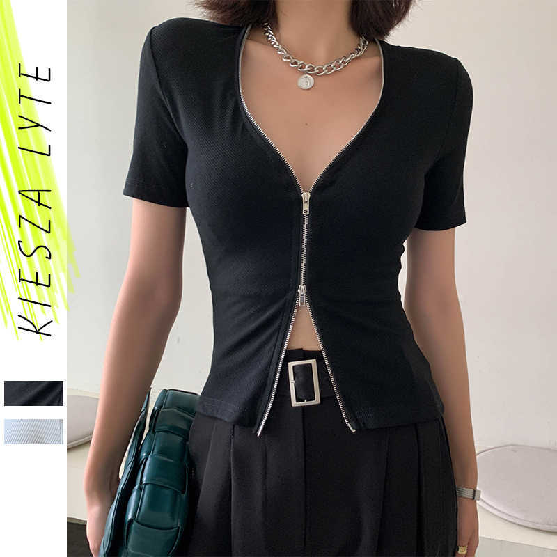 Sexy Women T shirt Zipper Slim Knitted Solid Black White Short Sleeve Skinny Basic Cropped Tops Streetwear Femme Outfit 210608
Sexy Women T shirt Zipper Slim Knitted Solid Black White Short Sleeve Skinny Basic Cropped Tops Streetwear Femme Outfit 210608