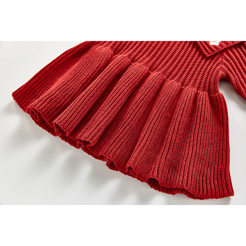 Spring Autumn Kids Dresses For Girls Princess Girl Long Sleeve Knitting Embroider 0-3Yrs 210429