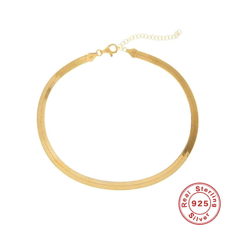 Aide 925 Sterling Silver Choker Necklaces Female Clavicle Chain Flat Snake Necklace For Women Fine Jewelry Cute Accessories Gift 210621