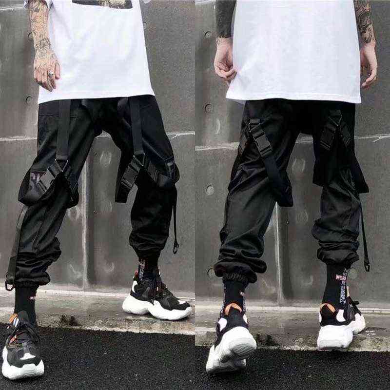 HOUZHOU Cargo Pants for Men Joggers Hip Hop Techwear Streetwear Casual Gothic Trousers Male Summer Black Sweatpants Ribbons 211112