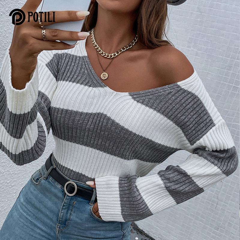 Women's Sweaters POTILI Striped Women Knitted Sweater Harajuku Elegant Office Lady Autumn Winter Basic Pullovers Slim Pull Jumpers Knitwear, White;black
Women's Sweaters POTILI Striped Women Knitted Sweater Harajuku Elegant Office Lady Autumn Winter Basic Pullovers Slim Pull Jumpers Knitwear, White;black