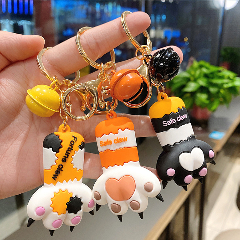 Cat Claw Heart Keychains Key Rings Chains Holder Silicone PVC Animal Paw Design Pendant Bag Charms Promotion Cartoon Cute Car Jewelry Gifts Keyrings A