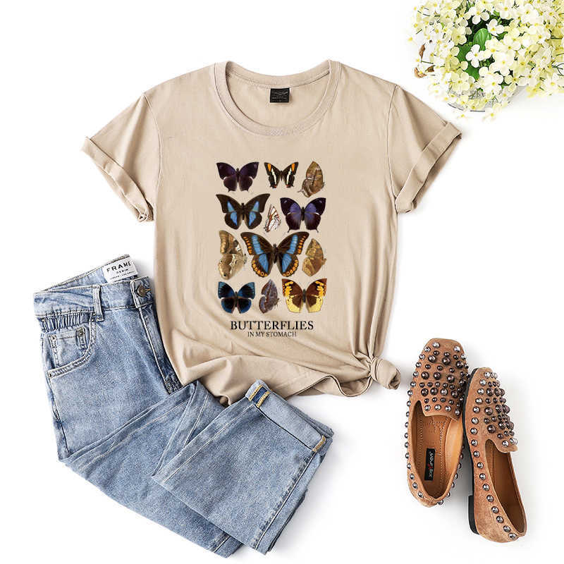 100% Cotton Fashion Butterfly Women T-Shirt Casual Loose O-Neck Short Sleeve Summer Streetwear Tees Top W733 210526