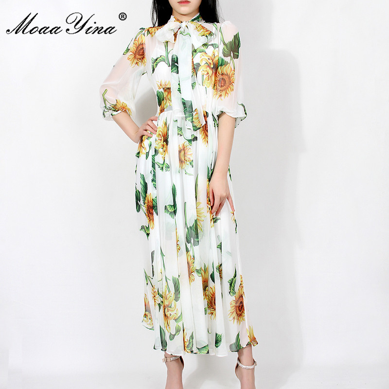 Summer Runway Holiday Chiffon Dresses Women's Bohemia Fashion Cascading Print Lantern sleeve Elegant Midi Dress 210524