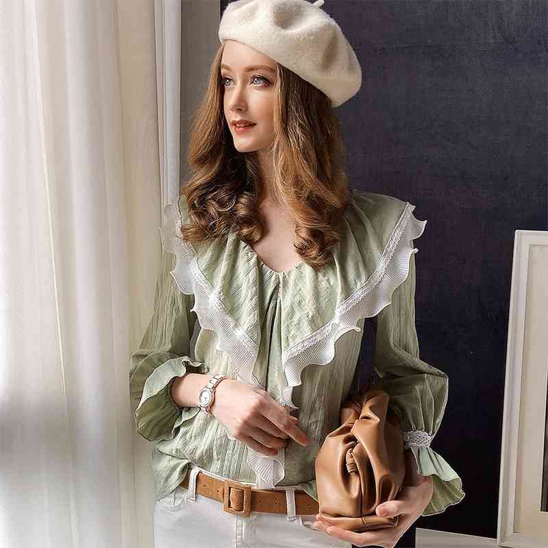Dabuwawa Sexy V-Neck Solid Women Blouse Shirt Ruffled Sleeve Feminina Top Shirt Casual Party Wear Ladies Blouse DT1DST006 210520