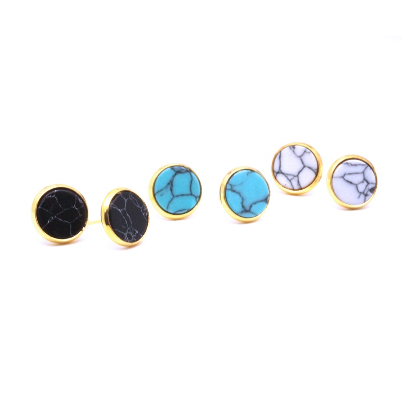 Fashion Gold imitated White Turquoise kallaite Resin stone Charms Stud Geometric Earrings Jewelry For Women