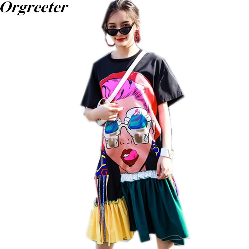 Personality Streetwear Women Cartoon Face Applique Summer Dress color Spliced Tassel Tshirt Large Size Casual Loose 210525, Black
Personality Streetwear Women Cartoon Face Applique Summer Dress color Spliced Tassel Tshirt Large Size Casual Loose 210525, Black
