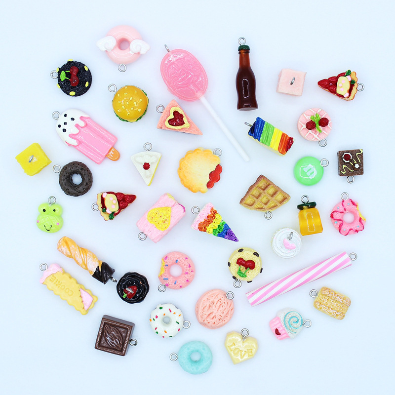 100Pcs Lucky Bag Unique Cute Simulated Mini Biscuits Animal Food Resin Charms Pendants For DIY Fashion Jewelry Making C262