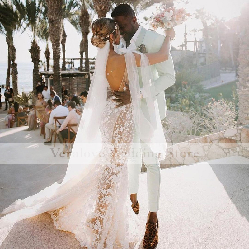 Full Lace Bohemian Wedding Dress 2021 Off Shoulder Backless Appliques Bridal Gowns Vestido De Noiva