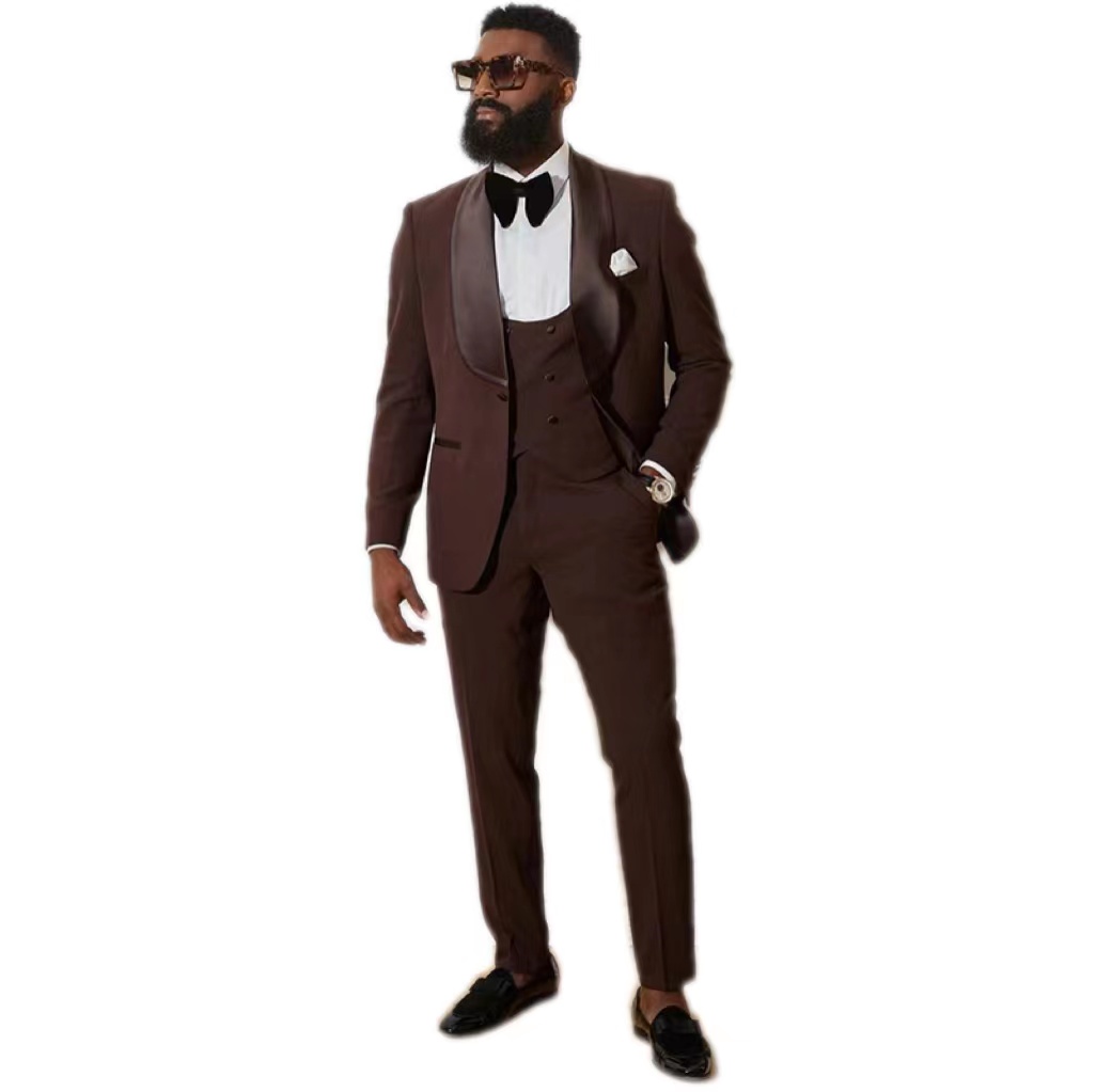 Men Suits 3 Pieces One Button Brown Tailor Groom Tuxedos Slim Fit Blazer Wedding Suits Formal Wear for Mens