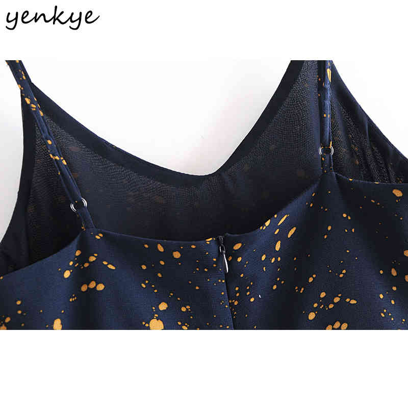 Vintage Spot Print Summer Dress Women Sexy Sleeveless V Neck Hem Slits A-line Mini Chiffon Short Robe 210430