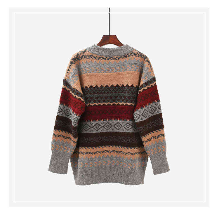 H.SA Winter Women Sweater Pullover Knit Jumpers Loose Striped Pull Jumpers Korean Style Knitwear Casual Top Argyle Sweater 211214