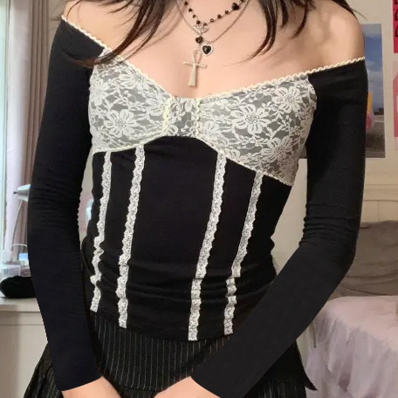 Women's T-Shirt Sexy Lace Patchwork Y2K T Shirt Women Black V Neck Slim Long Sleeve Baby Tee Femme Kawaii Clothes Basic Tops 2022, White
Women's T-Shirt Sexy Lace Patchwork Y2K T Shirt Women Black V Neck Slim Long Sleeve Baby Tee Femme Kawaii Clothes Basic Tops 2022, White