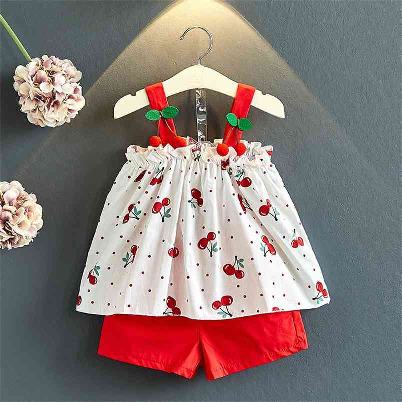 Arrivals Summer Children Sets Chiffon Strap Print Cherry Tops Red Solid Shorts Cute 2Pcs Girls Clothes 2-7T 210629
Arrivals Summer Children Sets Chiffon Strap Print Cherry Tops Red Solid Shorts Cute 2Pcs Girls Clothes 2-7T 210629