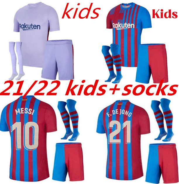 Men Adult Kids FC Barcelona 21 22 Soccer Jerseys Short Socks Full Set Kits KUN AGUERO MEMPHIS PEDRI ANSU FATI DEST 2021 2022 GRIEZMANN Messi Foot