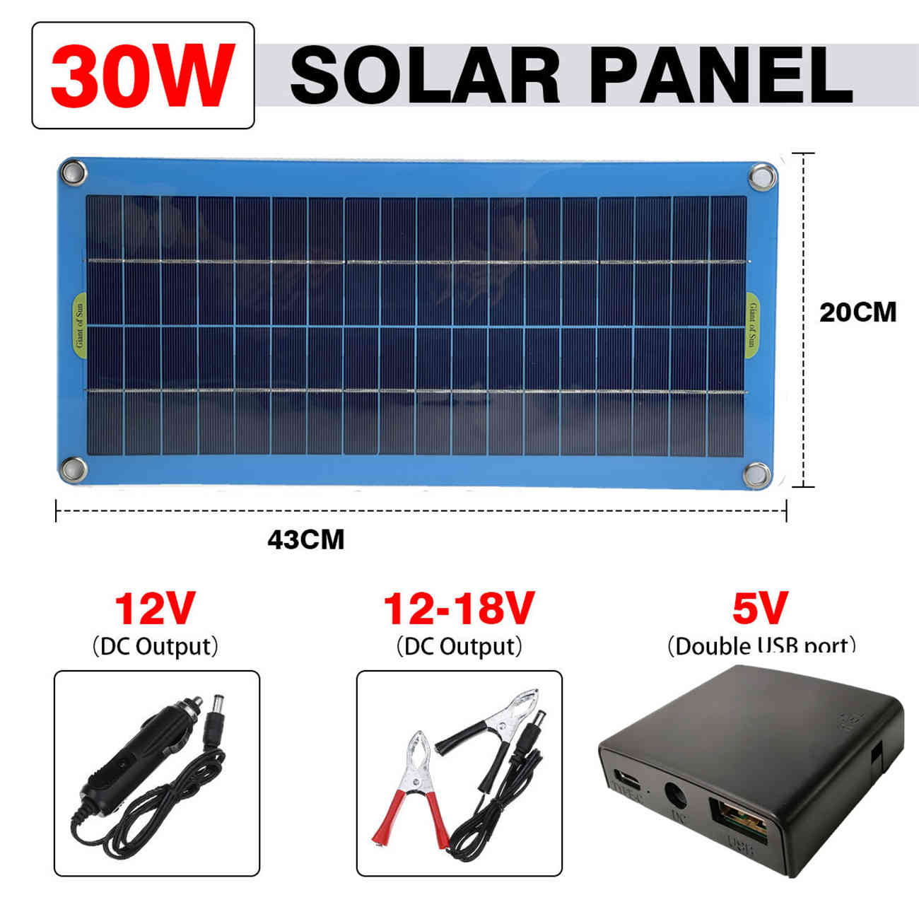 Solar Panel 30W 12V USB Output Solar Cells Poly Solar Panel Controller for Car Yacht Battery Boat Charger