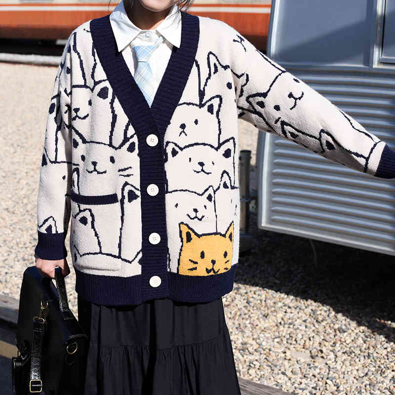 women's fur & faux harajuku japanese cardigan women's mesh cartoon cat print vintage sweater cleavage v button down loose size str, Black
women's fur & faux harajuku japanese cardigan women's mesh cartoon cat print vintage sweater cleavage v button down loose size str, Black