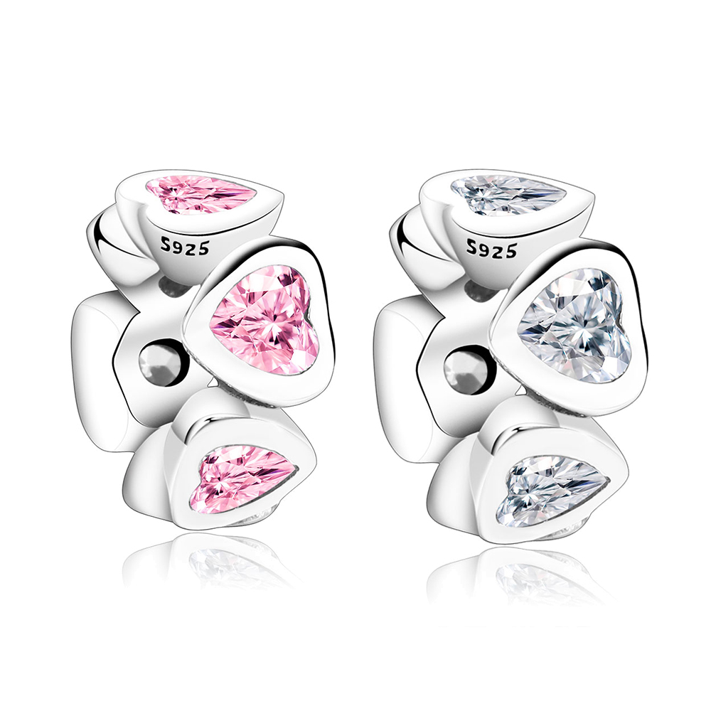 Fit Original Brand Charms Bracelets 925 Sterling Silver Pink White Zircon Love Heart Beads Spacer For Women Jewelry Making Berloque