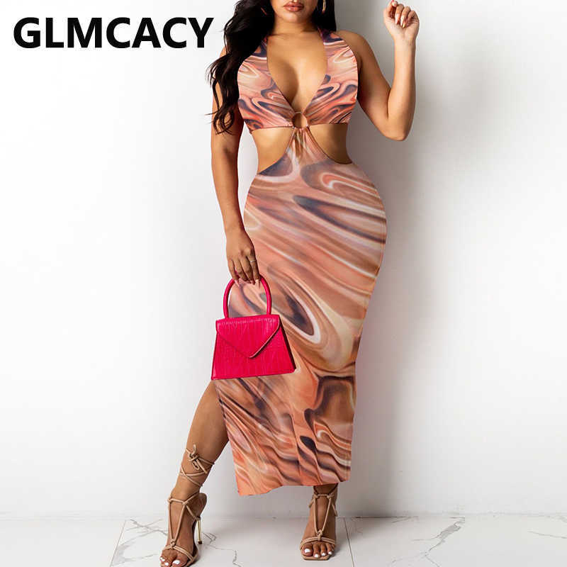 Halter Backless V Neck Slim Party Club Dress 210702
