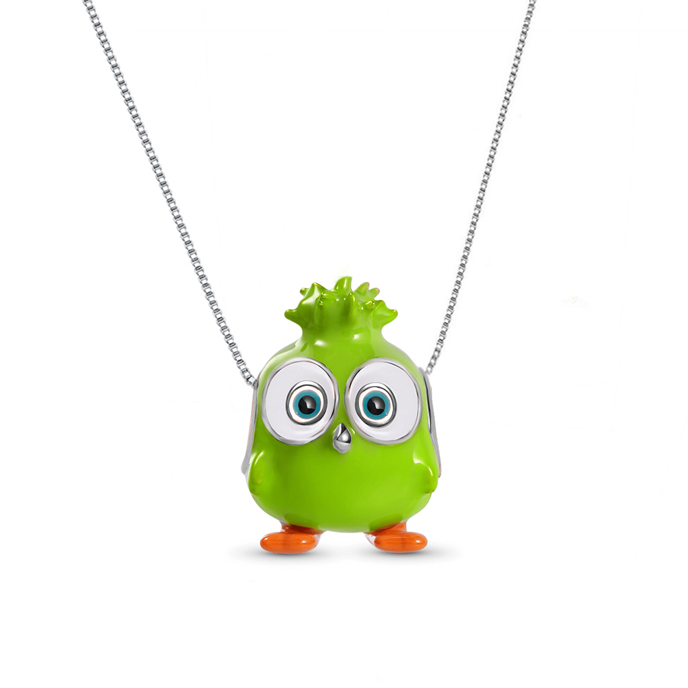 Authentic 925 Silver Pendant Necklace Cute Green Purple Enamel Hatchling Color Bird Family Charm Jewelry For Making DIY Berloque