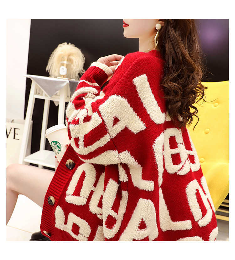 H.SA Women Casual Sweater Cardigans Long Sleeve Letters Caridgan Female Knitted Jacket Appliques Oversized Sweater Coats 210716