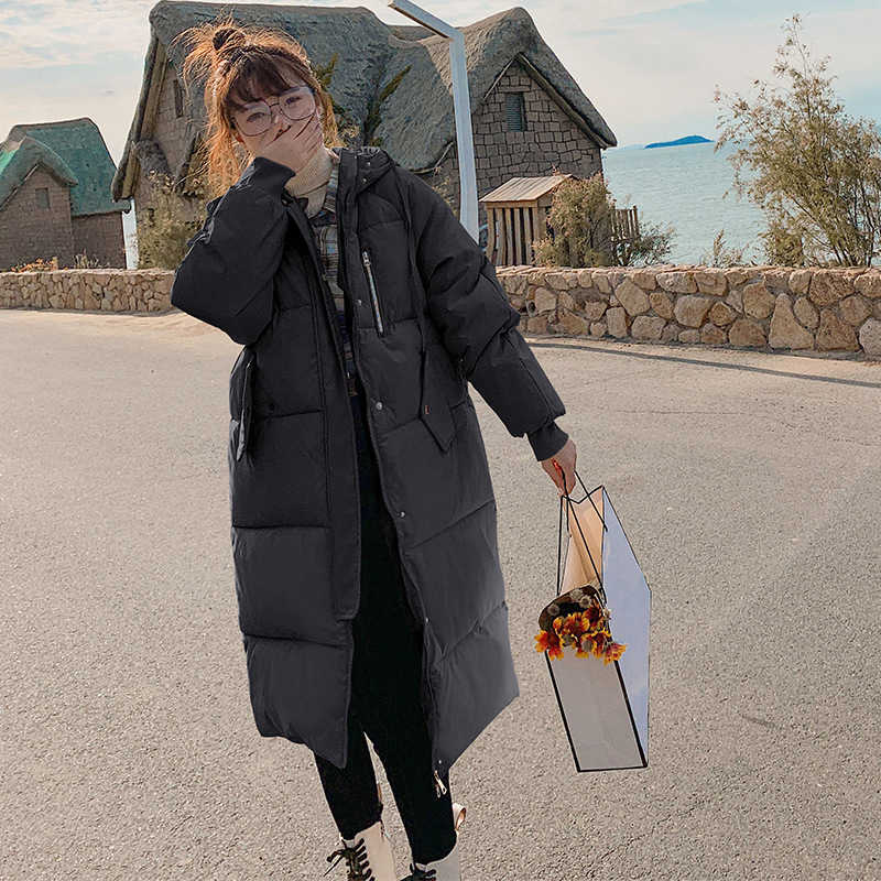Korean casual mid-length down padded jacket women's long section over the knee loose and thick fashion bread 211013