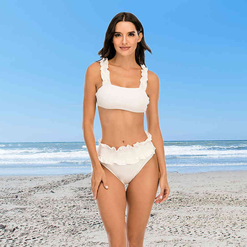 MYTENG Ruffle Swimwear Bikinis Mujer Swimming Suit For Women High Waist Swimsuit Summer Push Up Beachwear Sexy Biquini 210522