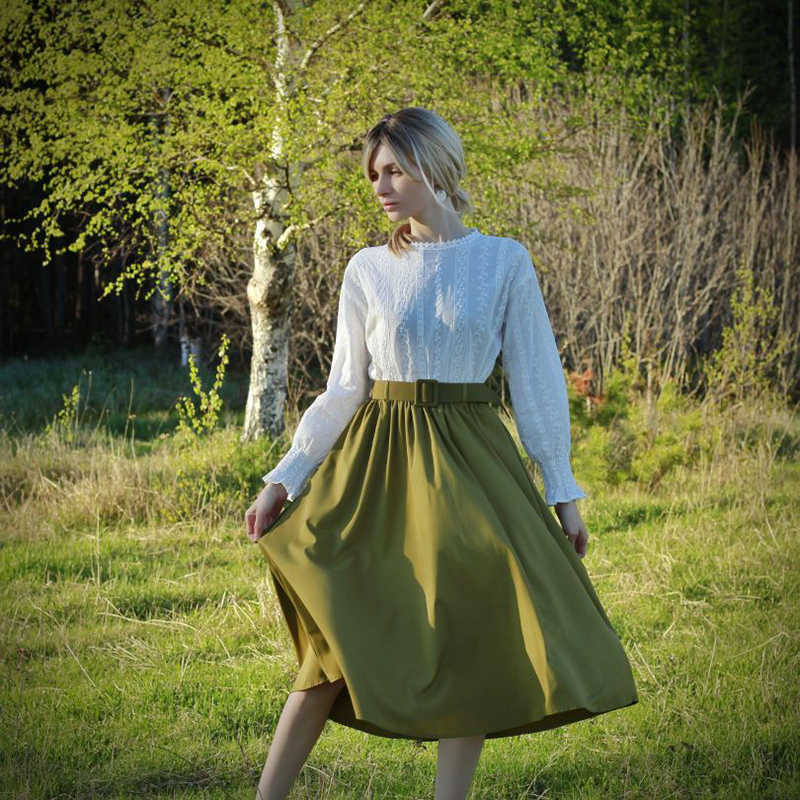 Surmiitro Midi Skirt Women With Belt For Spring Summer Ladies Korean Red Green Black Blue High Waist Long Female 210706
