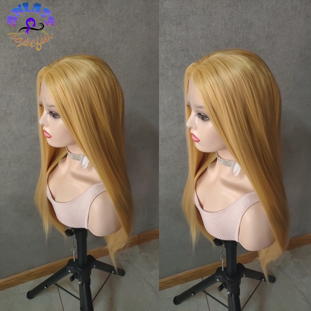 Free shipping 26'' Glueless 613 Honey Blonde Lace Front Synthetic Wigs Middle Part Straight Hair Pre Plucked Heat Resistant Fiber Natural Da