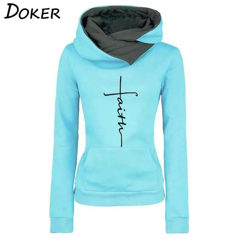 Autumn Winter Hoodies Sweatshirts Women Faith Embroidered Sweatshirt Long Sleeve Pullovers Christmas Casual Warm Hooded Tops 210927