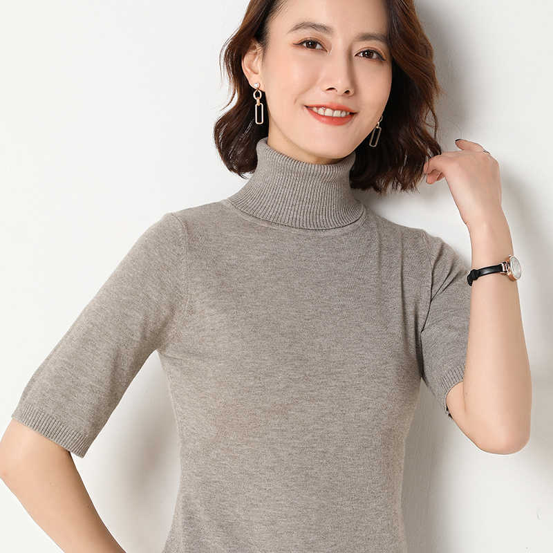Spring summer Short sleeve Cashmere sweater women's loose turtleneck knit bottoming shirt female pullover tops 210812