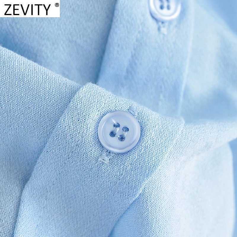 Zevity Women Simply Breasted Solid Color Sleeveless Vest Shirt Office Ladies Pocket Blouse Roupas Chic Chemise Tops LS9278 210603
