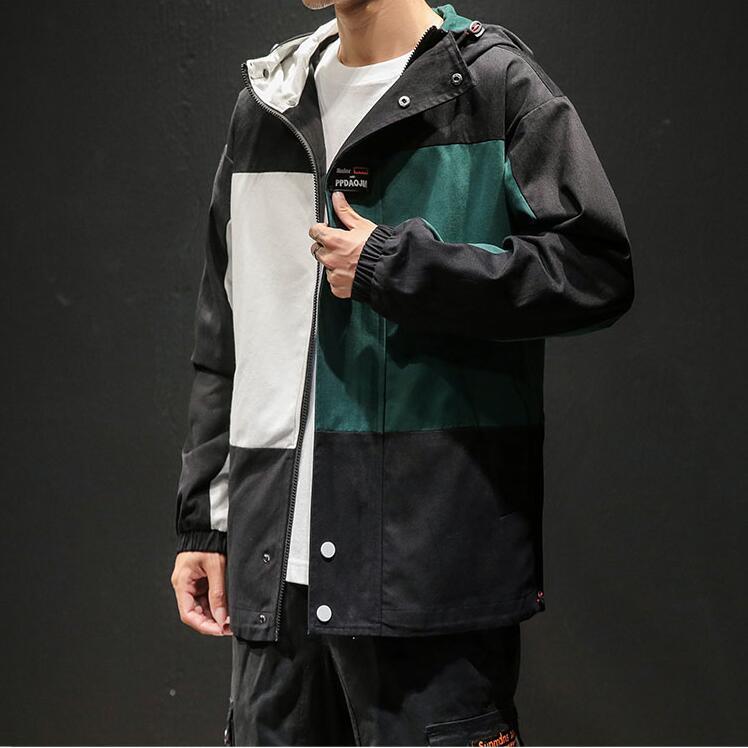 Spring Large Size Hooded Jacket Loose Contrast Color Stitching Men Japanese Streetwear Mens Jackets And Coats Men's