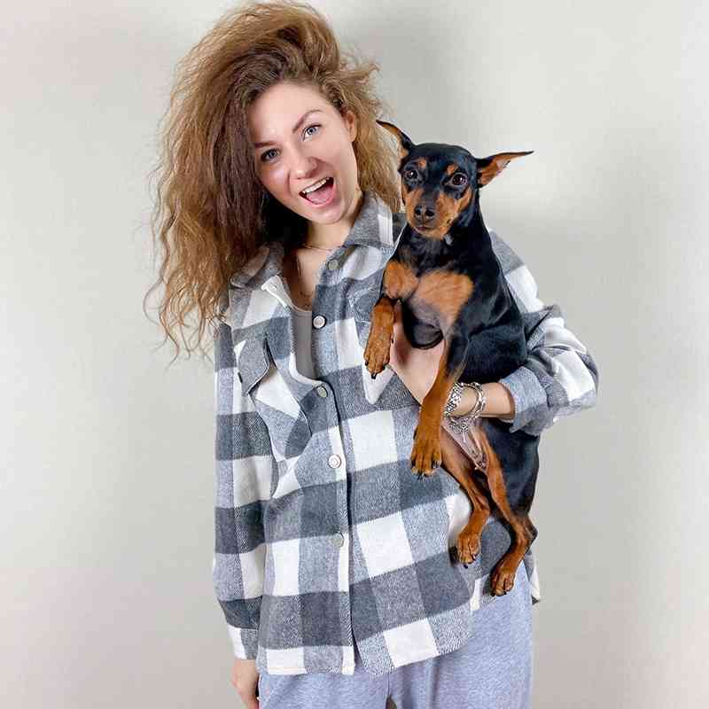 streetwear women grey plaid thick shirts autumn fashion ladies pocket shirt female chic loose top casual girls blouses 210430