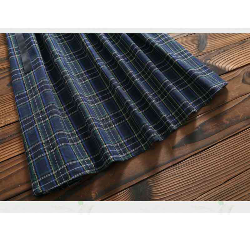 Loose Plus Size Dress Spring Long Sleece Vintage Plaid Woman Party Mdi-Calf O-Neck Casual Ladies es Robes 7630 210512