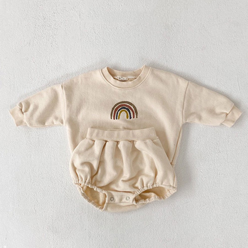 Autumn Infant Baby Boys Girls Long Sleeve Rainbow Top + Shorts Pants Clothing Sets Kids Boy Girl Clothes Suit 210521