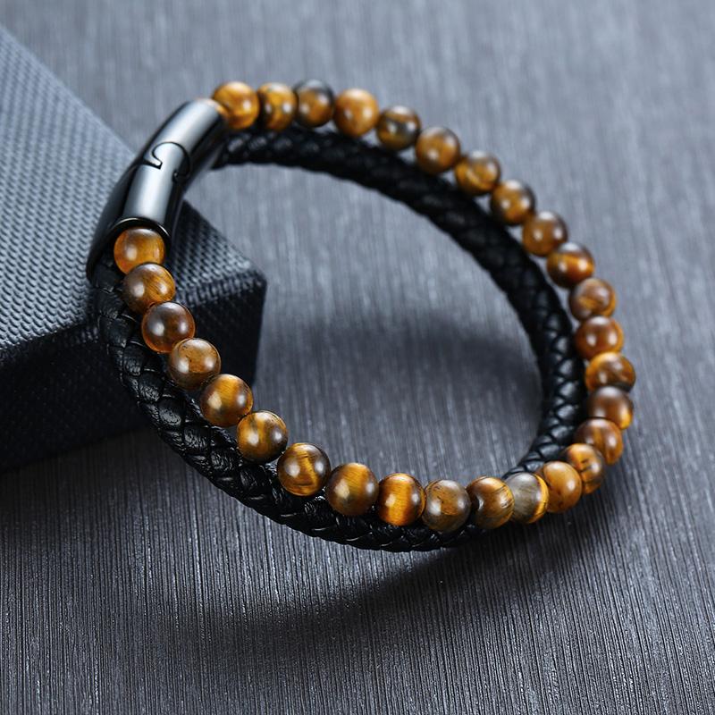 Charm Bracelets Tiger Eyes Stone Beads Bracelet With Genuine Braided Leather Link Double Chains Wrap Men Jewelry
Charm Bracelets Tiger Eyes Stone Beads Bracelet With Genuine Braided Leather Link Double Chains Wrap Men Jewelry