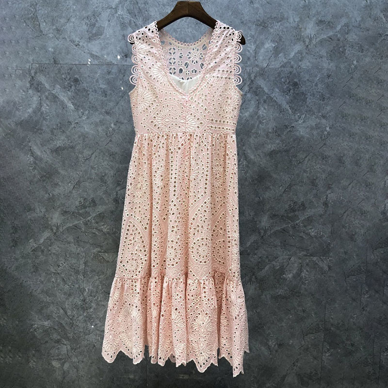 Hollow Out White Dress For Women O Neck Sleeveless Elegant Summer Dresses Female Fashion Clothing Stylish 210520